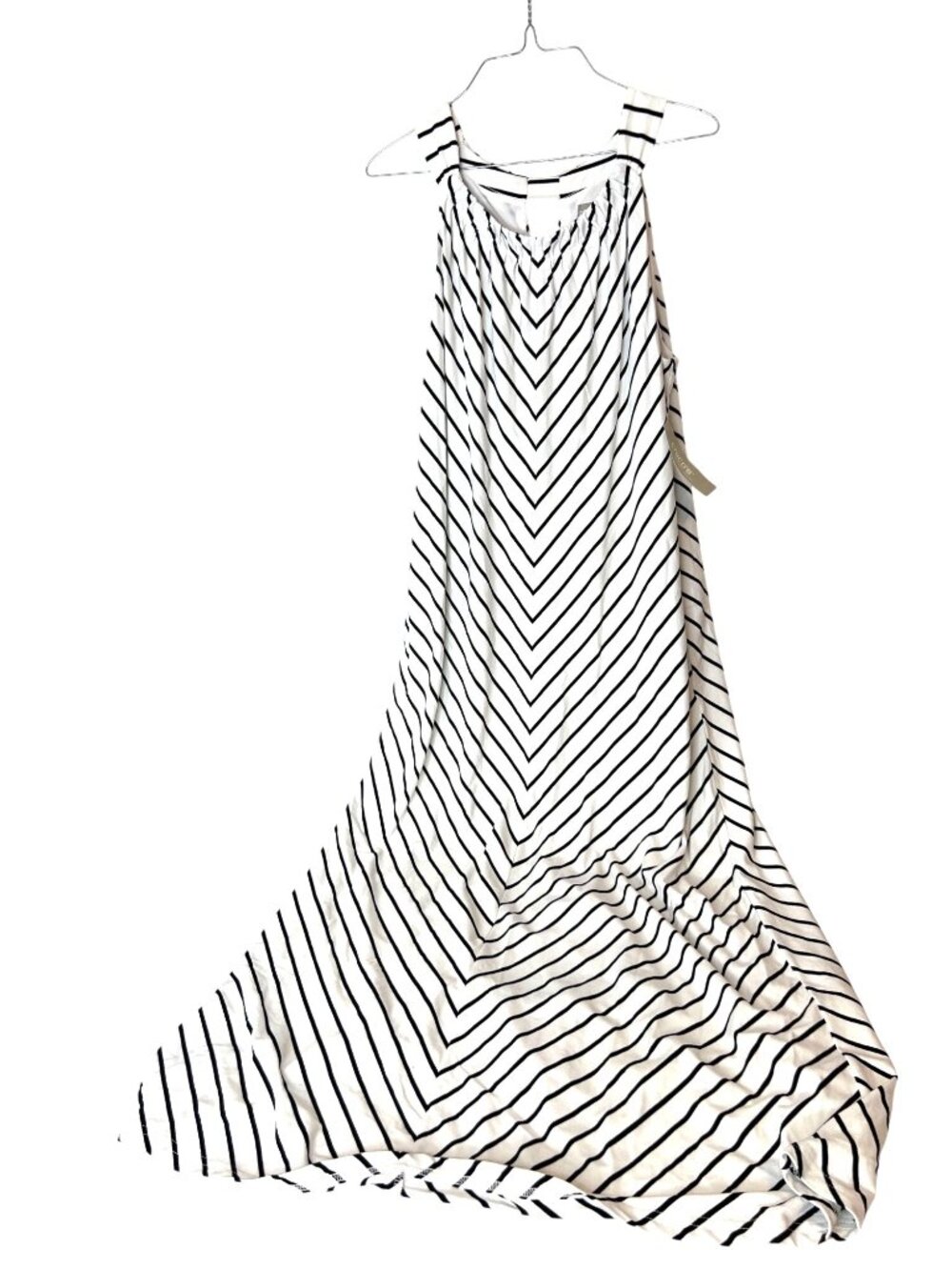 Chico's Size 2 (12/14) Black White Yarn Dye Knit Halter Maxi Dress New with Tags